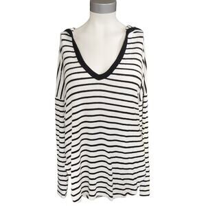 FREE PEOPLE Movement super soft high low striped hoodie hooded knit top Sz S NEW
